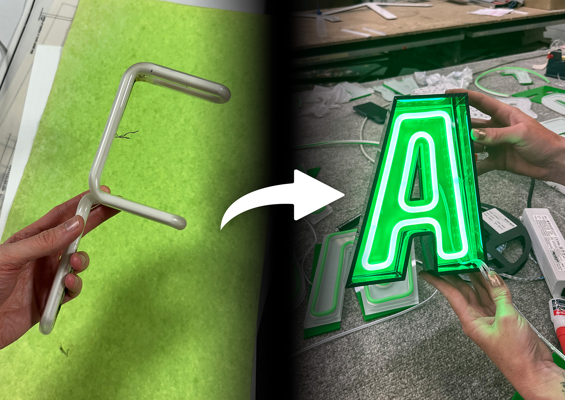 An old example of our neon tubing vs new faux-neon.
